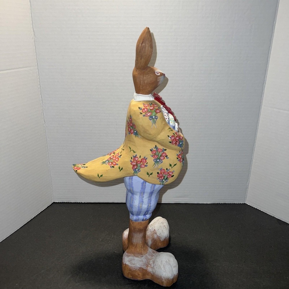 Vintage Style Handpainted Easter Bunny Figurine Floral Tailcoat 2-Piece Decor - Picture 6 of 9